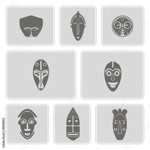monochrome icon set with african ritual masks for your design