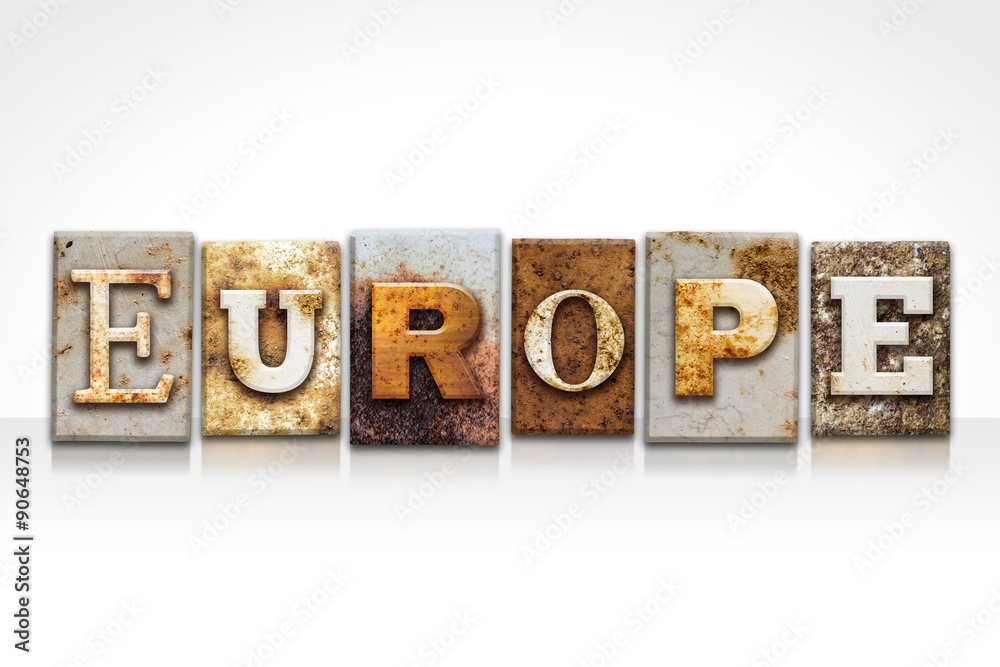Europe Letterpress Concept Isolated on White Europe Letterpress Concept Isolated on White
