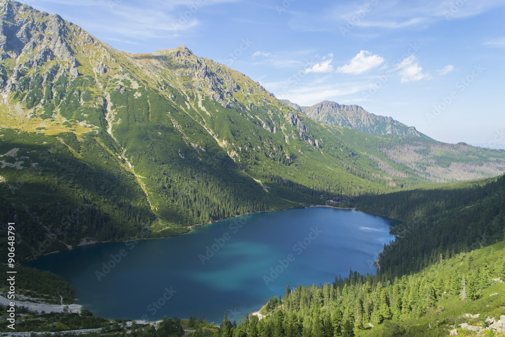 Mountain lake in a valley - view from above Mountain lake in a valley - view from above