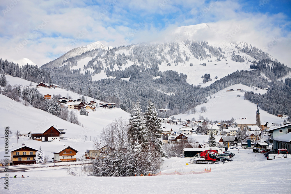 Mountain ski resort in Austria - nature and sport background