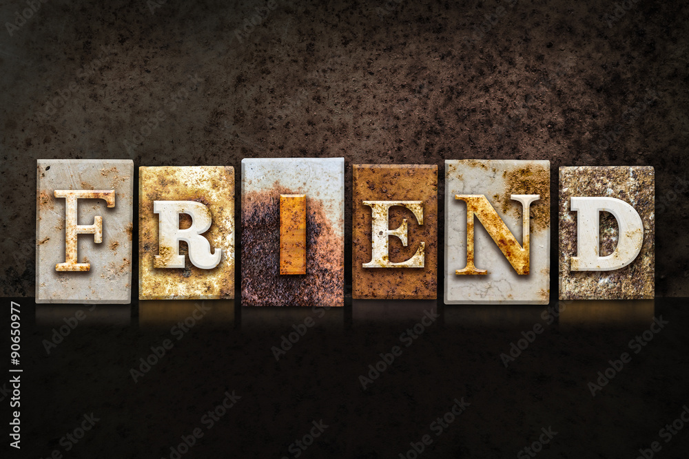 Naklejka premium Friend Letterpress Concept on Dark Background