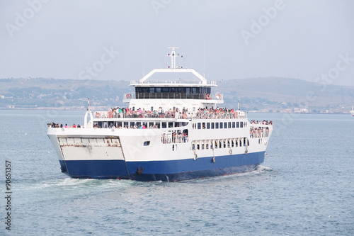 Leinwand Poster The image of a ferry across the Kerch Strait