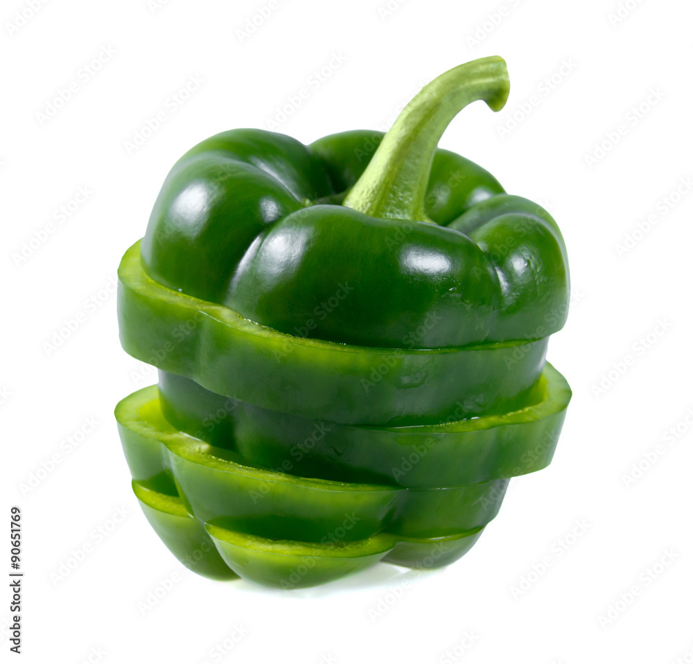 Fresh vegetable, Green sliced Pepper on a white background. Fresh vegetable, Green sliced Pepper on a white background.