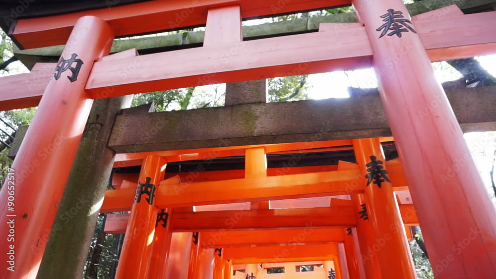 Red gate torii at Fushimi Inari temple shrine in Kyoto, Japan Red gate torii at Fushimi Inari temple shrine in Kyoto, Japan