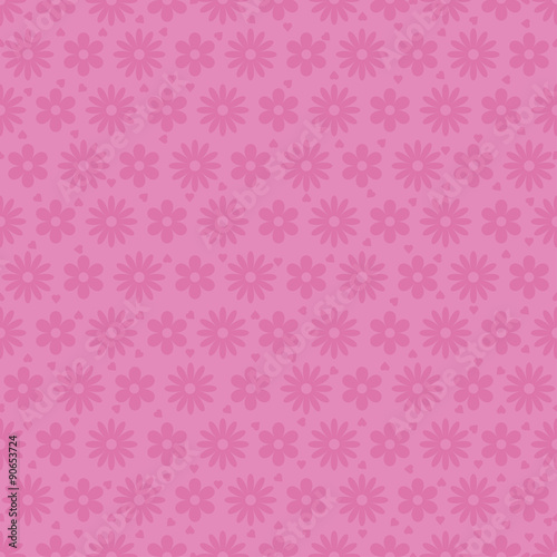 Бесшовный узор с цветами и сердцами на розовом фоне