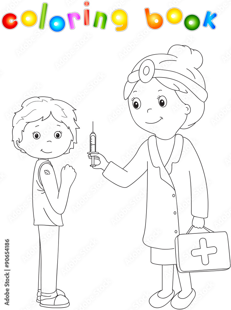 doctor, for kids, white, tool, simple, minimalistic, minimal, all black and  white for coloring book, isolated, line art, printable outline art, digital  art, clip art, only outerlines, black lines, - Clip Art