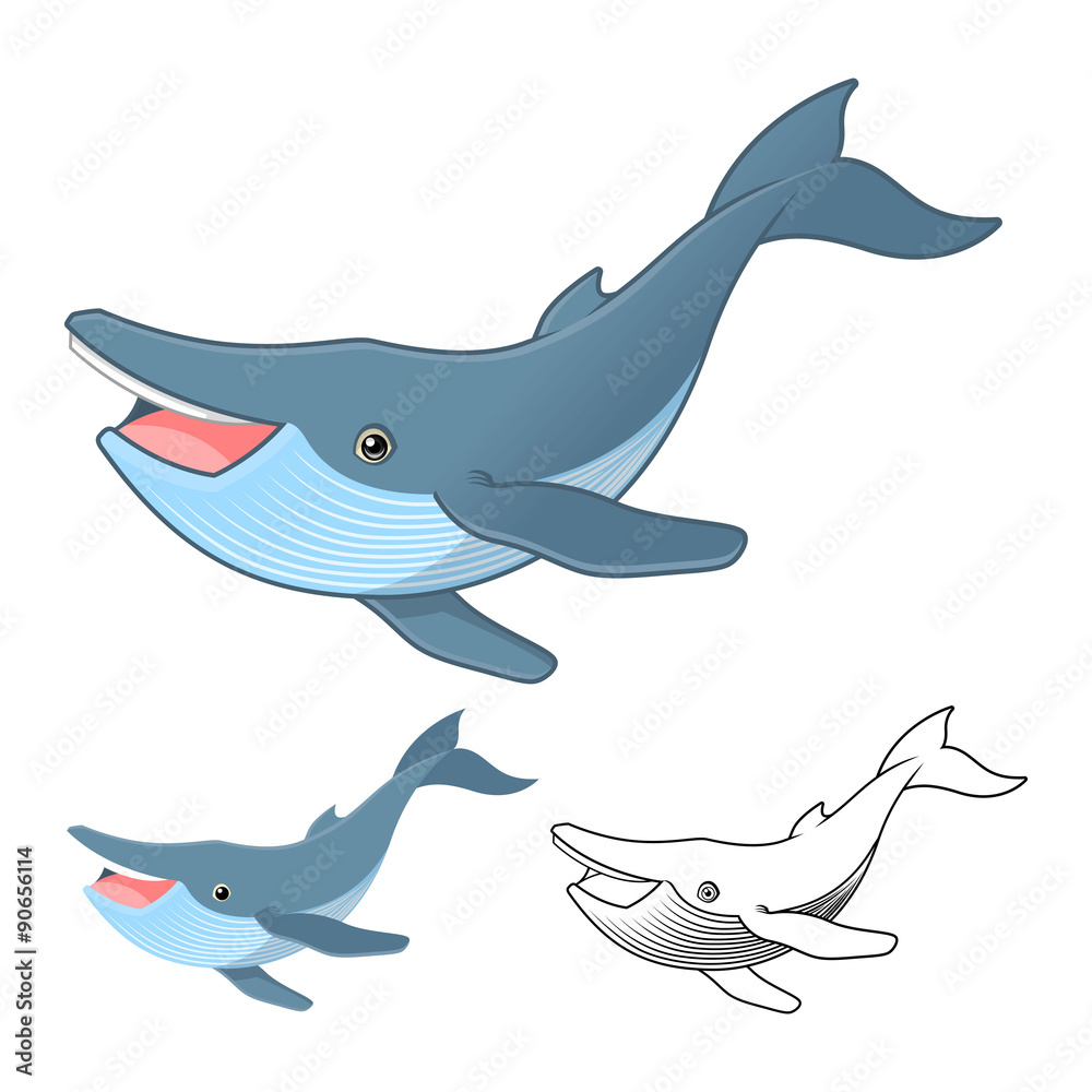 Fototapeta premium High Quality Humpback Whale Cartoon Character Include Flat Design and Line Art Version