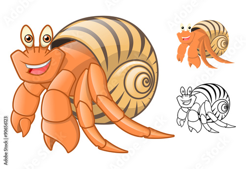 High Quality Hermit Crab Cartoon Character Include Flat Design and Line Art Version