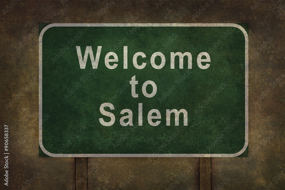 Welcome to Salem roadside sign illustration, with distressed omi