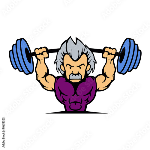 Old man lifting weights cartoon