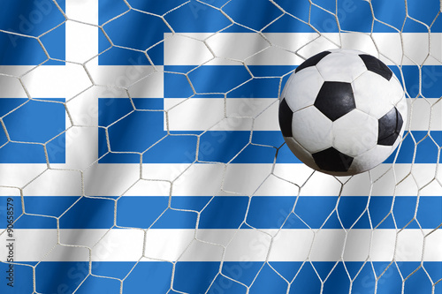 Soccer ball on Greek grunge flag