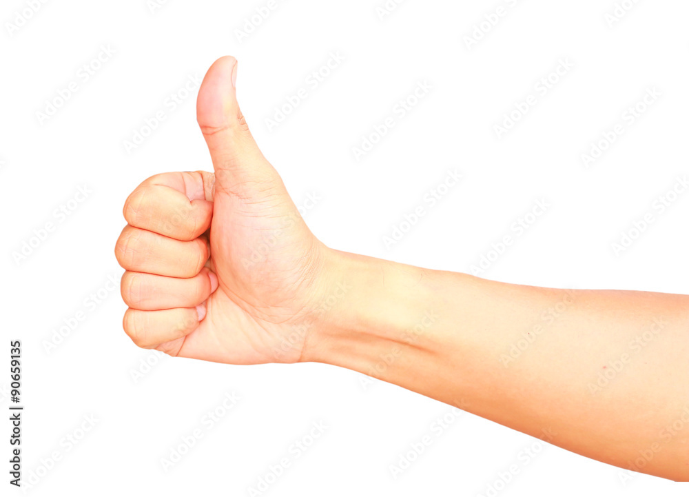 Male hand gesturing show thump up isolated on white background, OK concept. Male hand gesturing show thump up isolated on white background, OK concept.