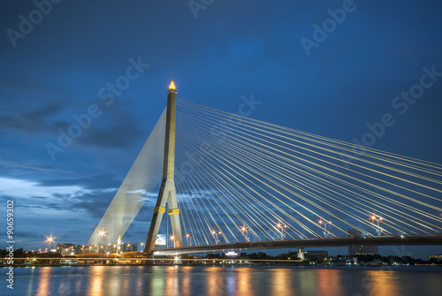 Rama 8 cable-stayed bridge on Chao Phraya River, Bangkok, Thailand © tapanuth