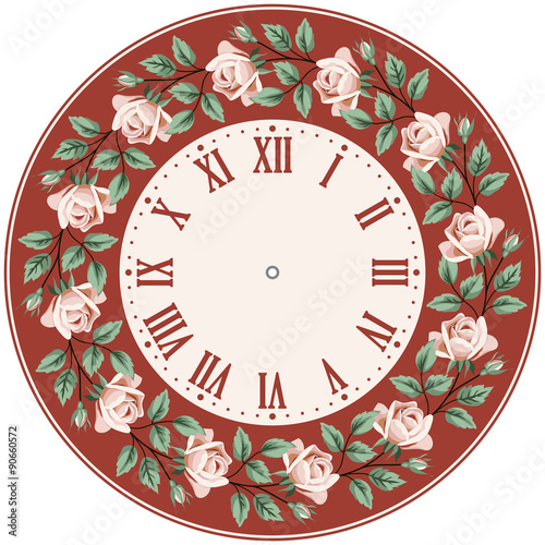Vintage clock face with roses