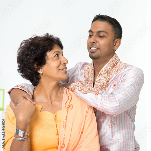 Indian family senior mother and young adult son