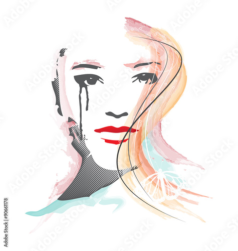 Feminous face watercolor illustration