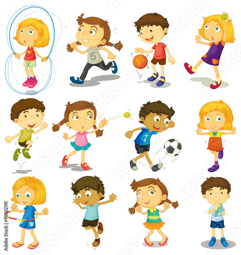 Boy and girl doing many activities
