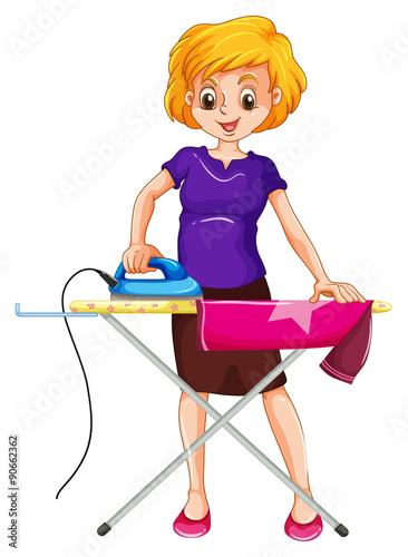 Woman ironing clothes on the ironing board