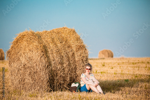 Beautiful Plus Size Young Woman In Shirt Posing In Summer Field 