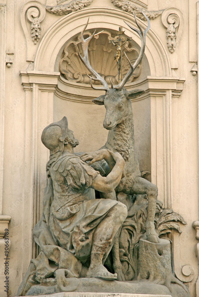 At Golden deer - a baroque decoration on a house in Prague, Czech republic