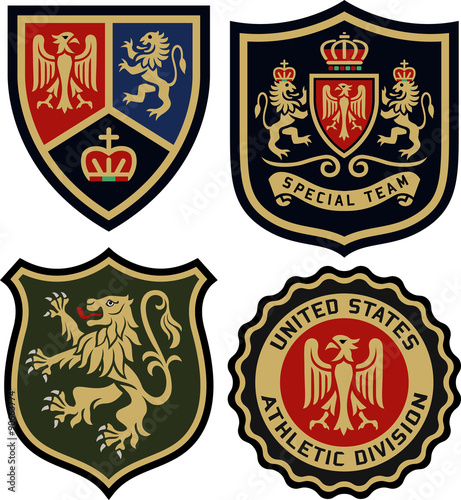 classic royal emblem heraldic badge set  