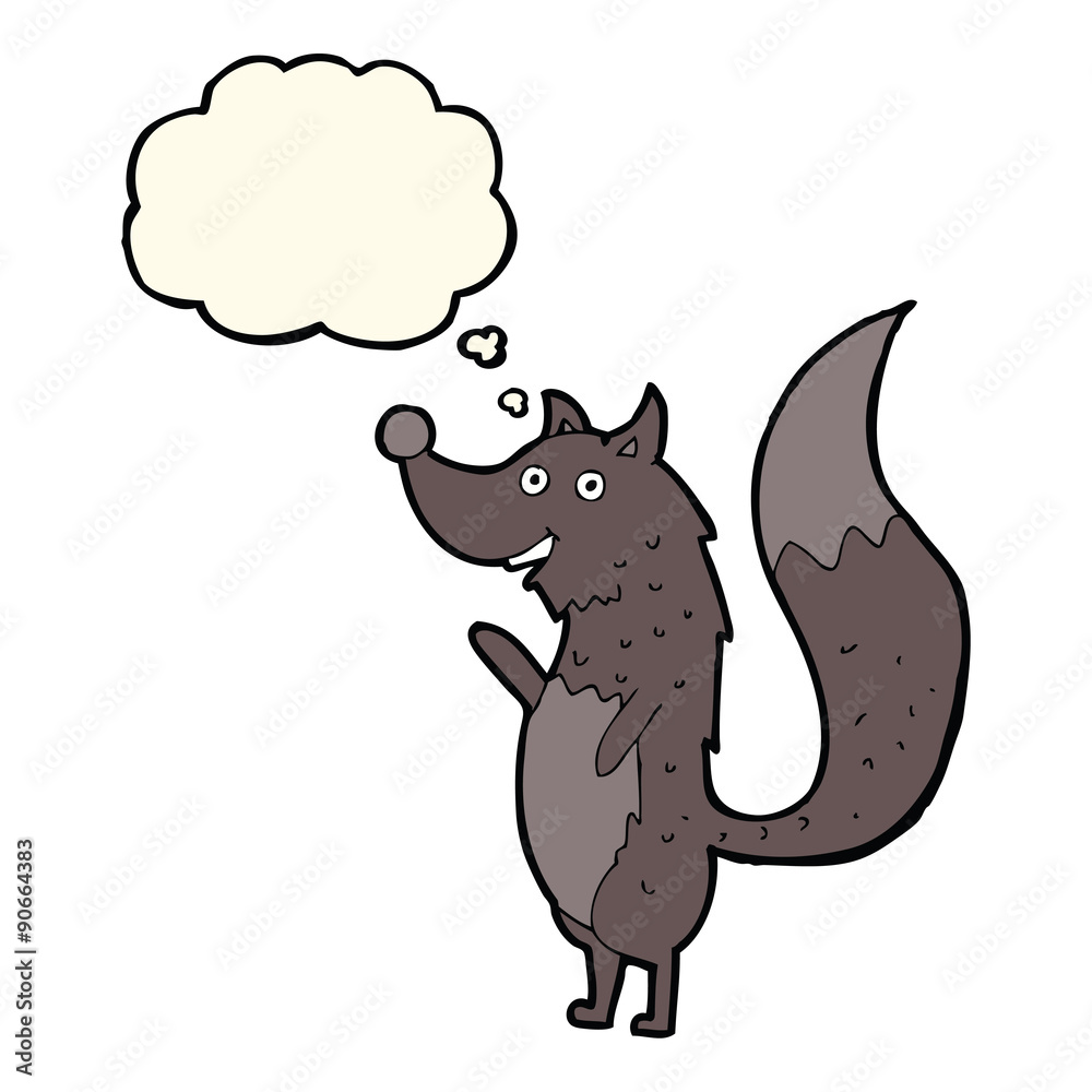 cartoon waving wolf with thought bubble cartoon waving wolf with thought bubble