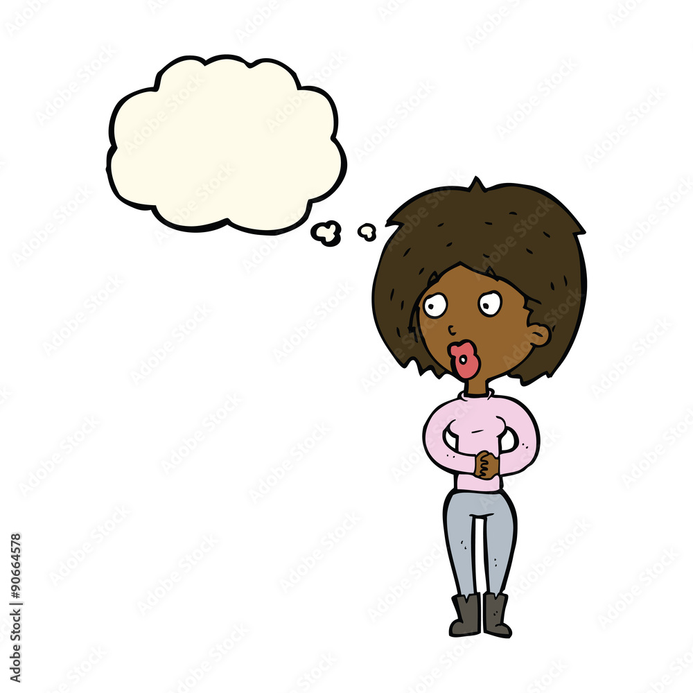 cartoon surprised woman with thought bubble cartoon surprised woman with thought bubble