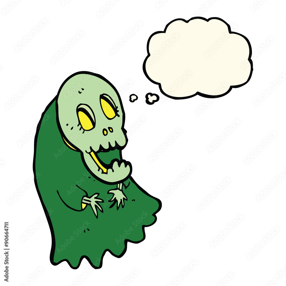 cartoon spooky ghoul with thought bubble