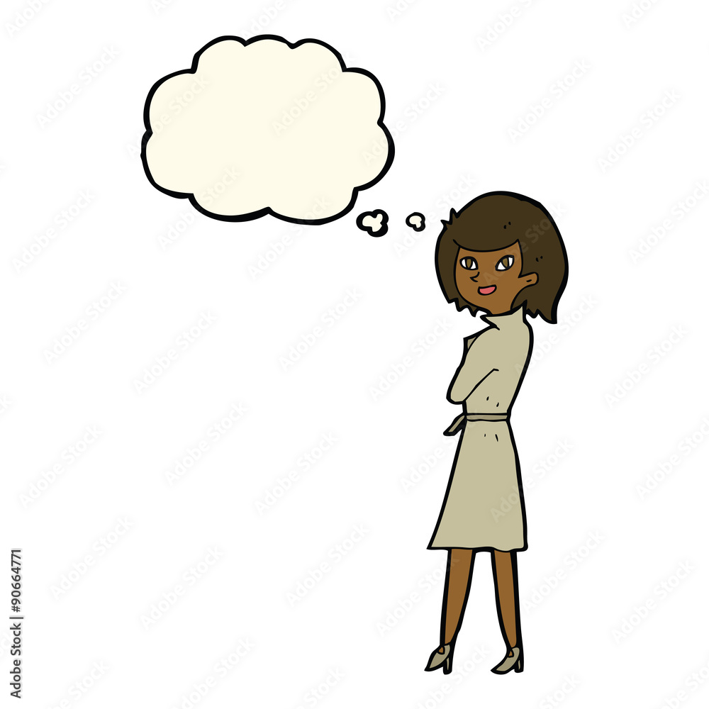 cartoon woman in trench coat with thought bubble cartoon woman in trench coat with thought bubble