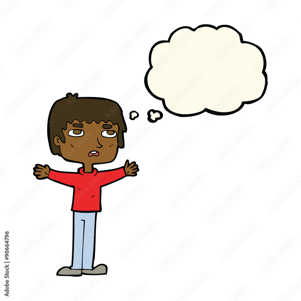 cartoon nervous man with thought bubble