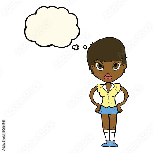cartoon annoyed girl with thought bubble