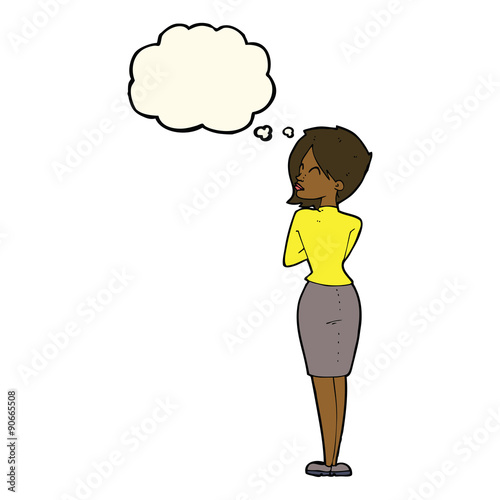 cartoon businesswoman ignoring with thought bubble