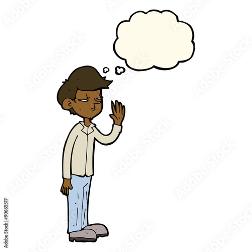 cartoon arrogant boy with thought bubble