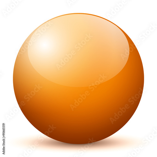 Beautiful Orange Unlabeled 3D Vector Sphere with Smooth Shadow on the Ground and White Background - Marble, Glossy, Glass, Ball, Pearl, Globe - With Bright Reflection - Kugel, Glaskugel, Murmel