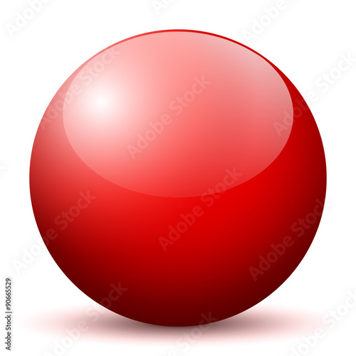 Beautiful Red Unlabeled 3D Vector Sphere with Smooth Shadow on the Ground and White Background - Marble, Glossy, Glass, Ball, Pearl, Globe - With Bright Reflection - Kugel, Glaskugel, Murmel, Rot 