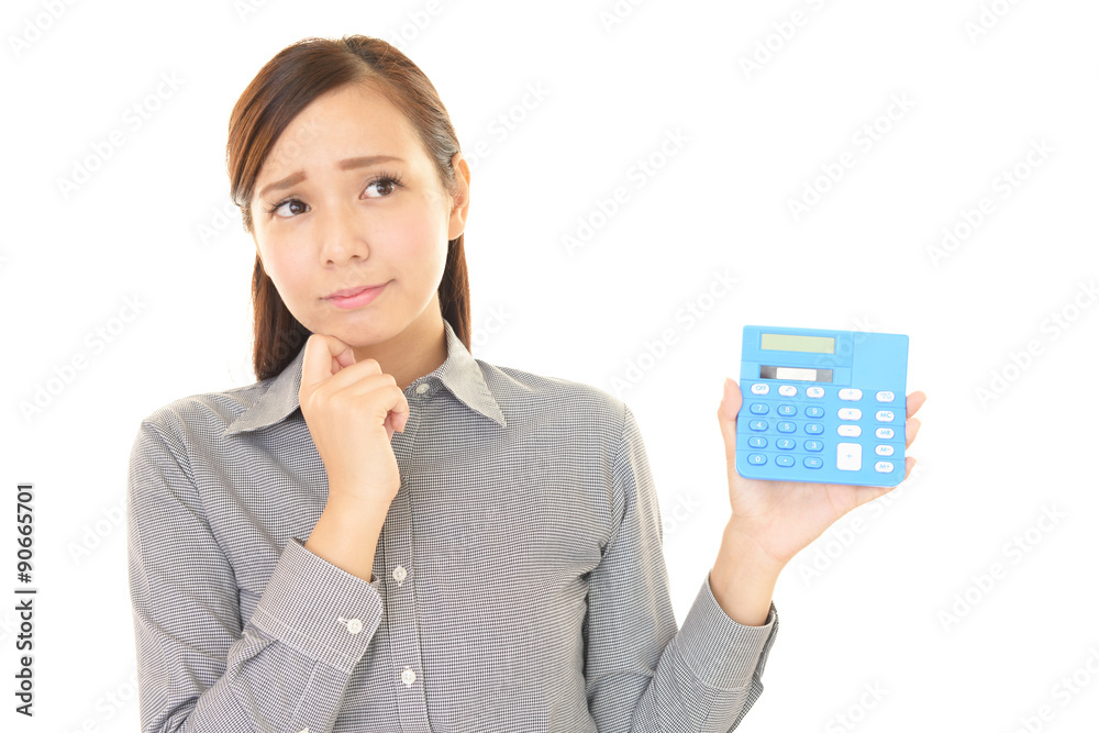 計算機を持つ女性
