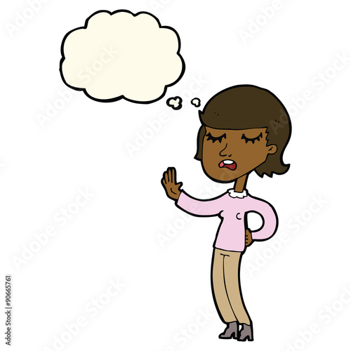 cartoon woman ignoring with thought bubble