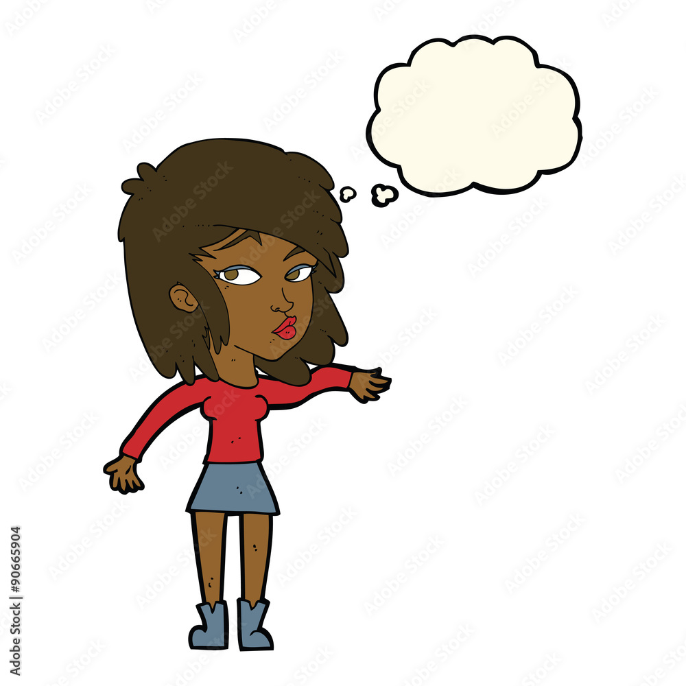 cartoon woman playing it cool with thought bubble cartoon woman playing it cool with thought bubble