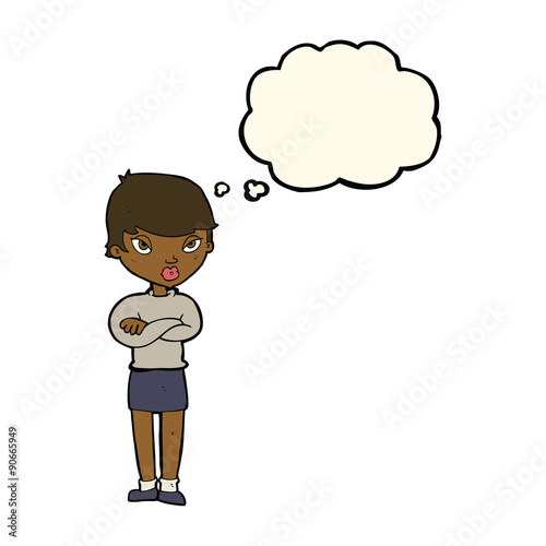 cartoon annoyed woman with thought bubble