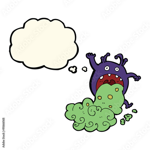 cartoon gross monster being sick with thought bubble