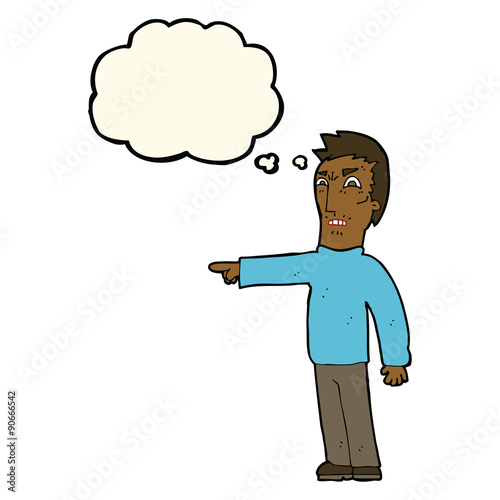 cartoon angry man pointing with thought bubble
