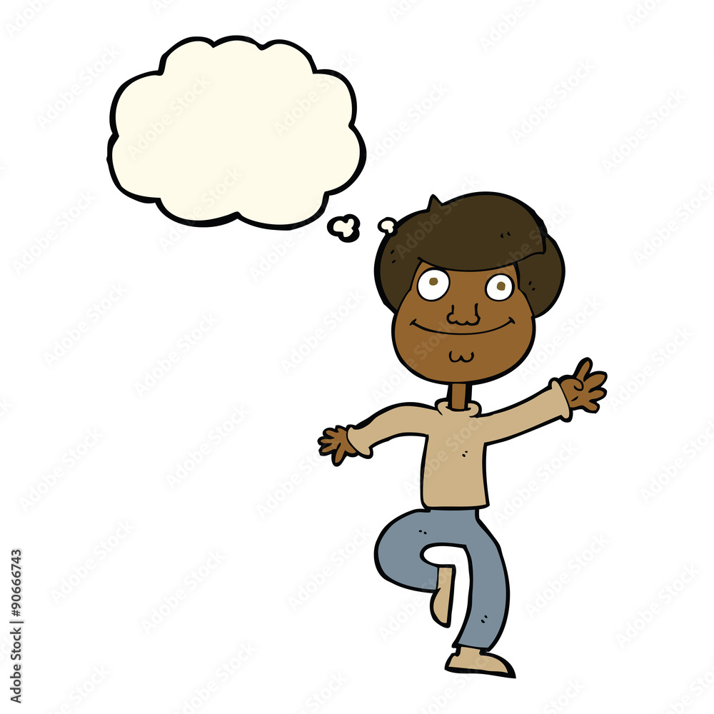 cartoon dancing man with thought bubble