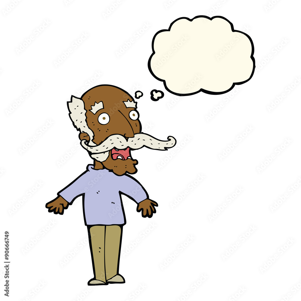 Fototapeta premium cartoon old man gasping in surprise with thought bubble