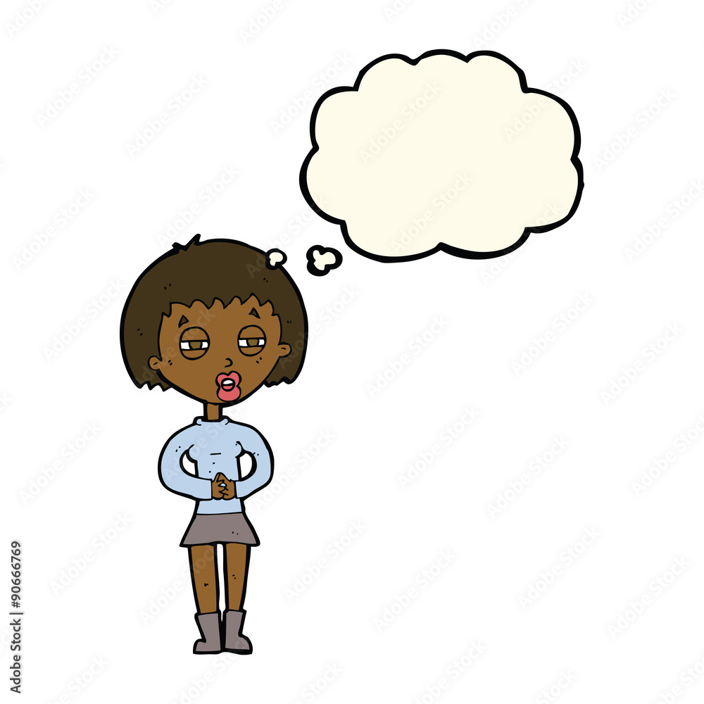 cartoon suspicious girl with thought bubble cartoon suspicious girl with thought bubble