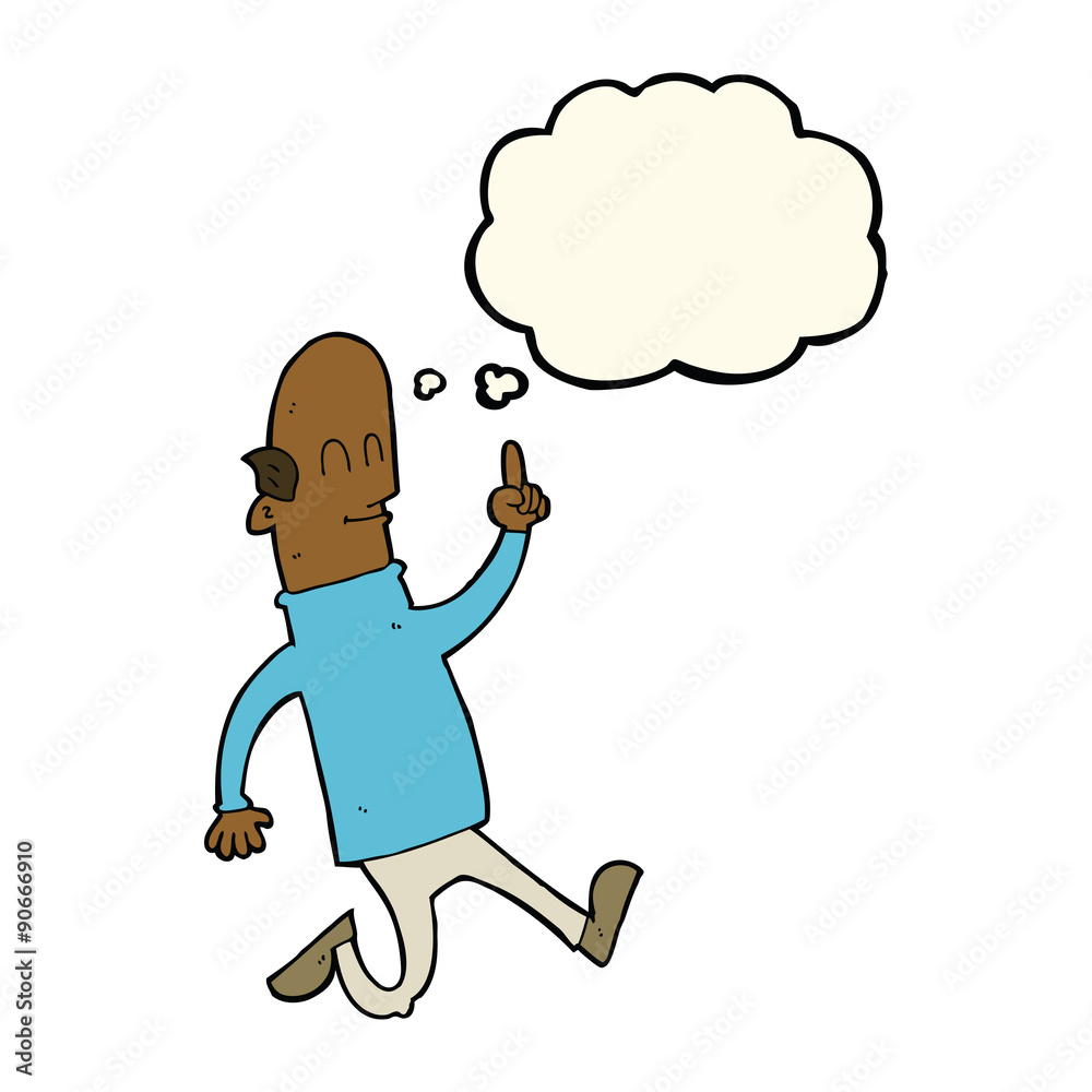 Fototapeta premium cartoon bald man with idea with thought bubble