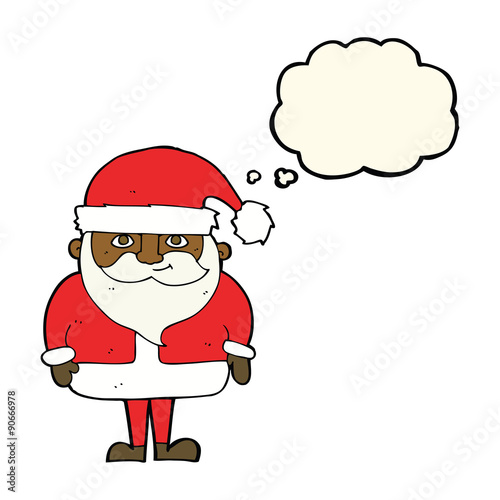 cartoon happy santa claus with thought bubble