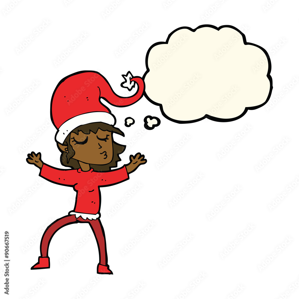 santa's helper cartoon with thought bubble