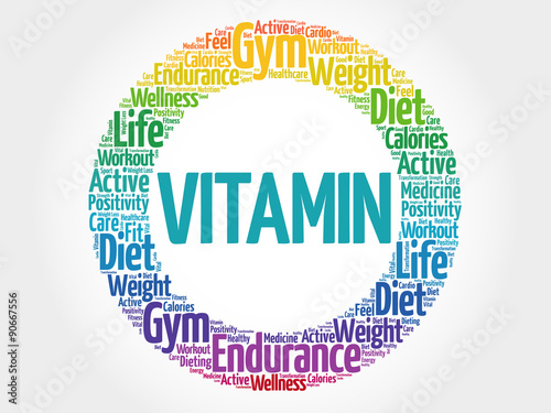 VITAMIN circle stamp word cloud, fitness, sport, health concept