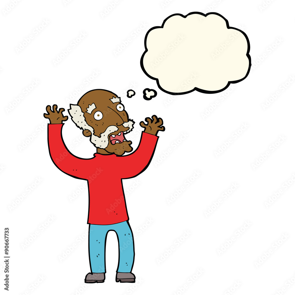 cartoon terrified old man with thought bubble cartoon terrified old man with thought bubble