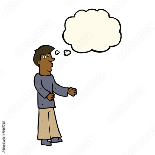 cartoon curious man with thought bubble